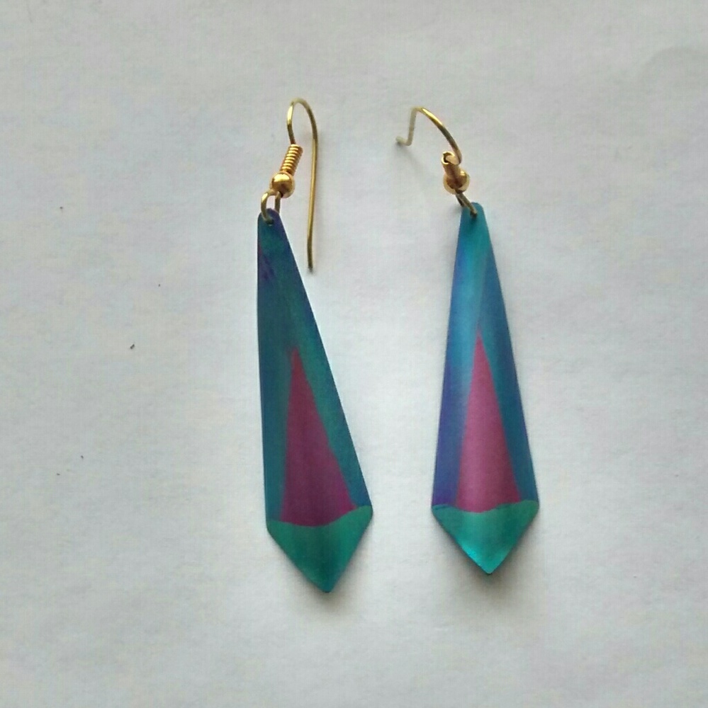 Unique Vintage Dangle Earrings, Gold Toned